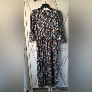 a.n.a Navy Floral Peasant Maxi Dress